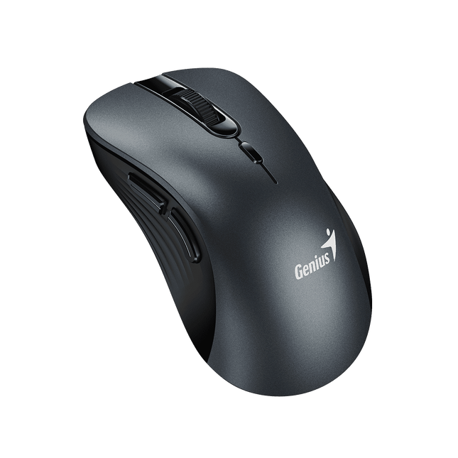Mouse Genius RS2 Ergo 8100S gris vista lateral mostrando soporte ergonómico para pulgar