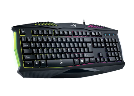 Vista lateral del Teclado Gaming Genius Scorpion K220 mostrando el perfil bajo de las teclas y diseño ergonómico