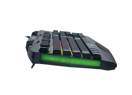Detalle de cerca de las teclas retroiluminadas del Teclado Gaming RGB Genius Scorpion K220 con efectos de colores arcoíris