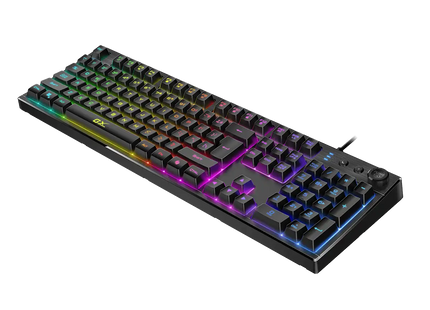 Detalle lateral del teclado gaming Scorpion K7 Plus con cable USB y acabado negro
