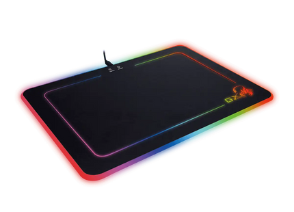 Mouse pad gamer Genius GX-Pad 600H con iluminación RGB encendida mostrando efectos de color