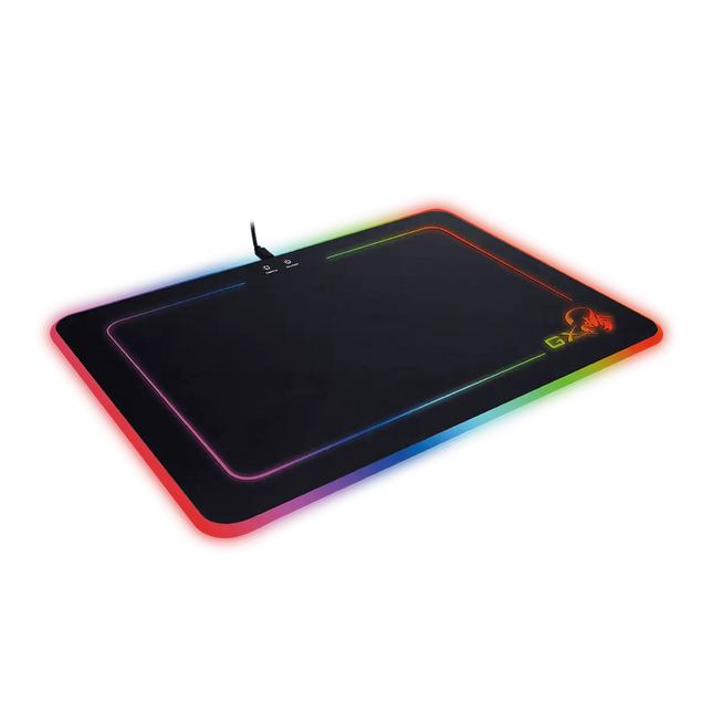Mouse pad gamer Genius GX-Pad 600H con iluminación RGB encendida mostrando efectos de color