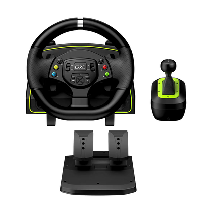 Volante con Pedales Genius RS2 Speedmaster X2 | Compatible PC | Xbox | PlayStation | Retroalimentación de Vibración | Diseño Ergonómico