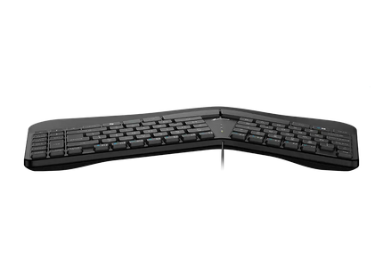 Conexión USB del teclado Genius Ergo KB-700 y vista posterior del dispositivo