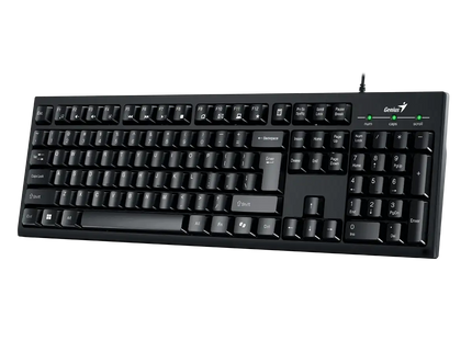 Vista superior del teclado Genius KB-100 mostrando distribución de teclas en español