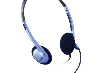 Vista lateral del auricular Genius HS-02B mostrando control de volumen en cable