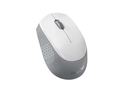 Mouse inalámbrico Genius NX-8000S blanco vista lateral mostrando botones y rueda scroll