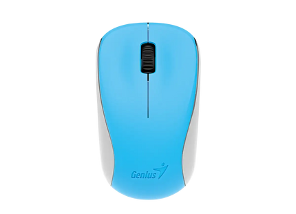 Mouse inalámbrico Genius NX-7000 azul vista frontal con diseño ergonómico