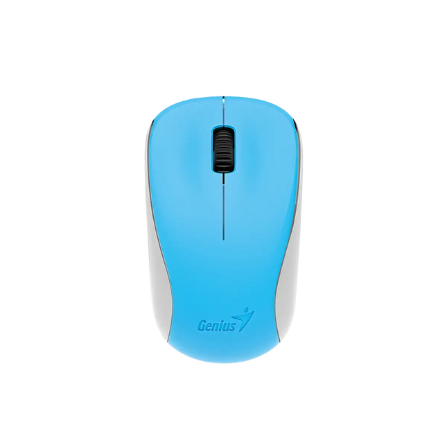 Mouse inalámbrico Genius NX-7000 azul vista frontal con diseño ergonómico