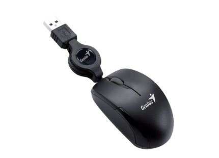 Mouse Genius RS2 Micro Traveler V2 31010125100 vista lateral con cable USB