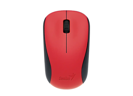 Mouse inalámbrico Genius NX-7000 rojo vista frontal con diseño ergonómico