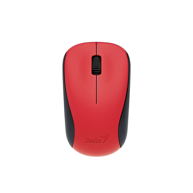 Mouse inalámbrico Genius NX-7000 rojo vista frontal con diseño ergonómico