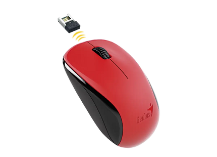 Mouse Genius NX-7000 rojo vista lateral mostrando botones y rueda de desplazamiento