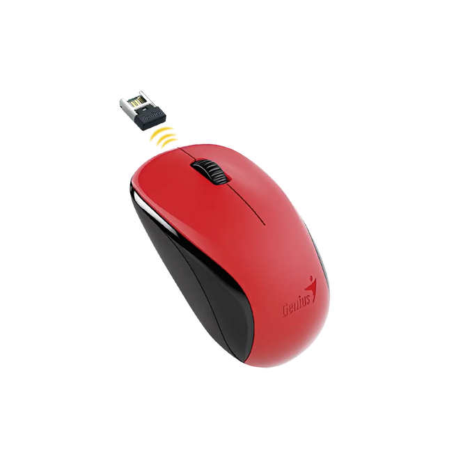 Mouse Genius NX-7000 rojo vista lateral mostrando botones y rueda de desplazamiento