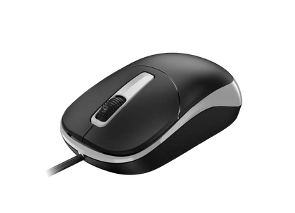 Vista frontal del mouse Genius DX-123 mostrando sensor óptico de 1200 DPI en la base