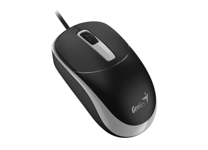 Vista lateral del mouse óptico Genius DX-123 destacando su forma ambidiestra y botones laterales