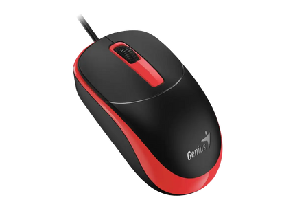 Mouse Genius DX-123 rojo vista lateral mostrando diseño ergonómico