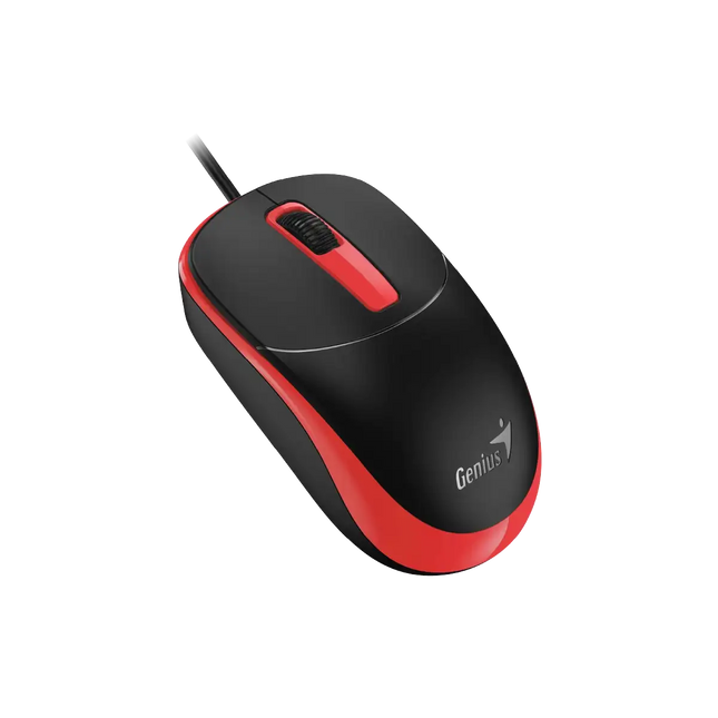 Mouse Genius DX-123 rojo vista lateral mostrando diseño ergonómico