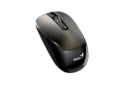 Mouse Genius NX-7125 café vista lateral mostrando diseño ergonómico ambidiestro