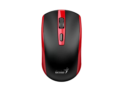 Mouse inalámbrico Genius ECO-8150 rojo vista frontal con botones y rueda de scroll