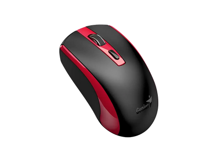 Mouse Genius ECO-8150 rojo vista lateral mostrando diseño ergonómico y acabado