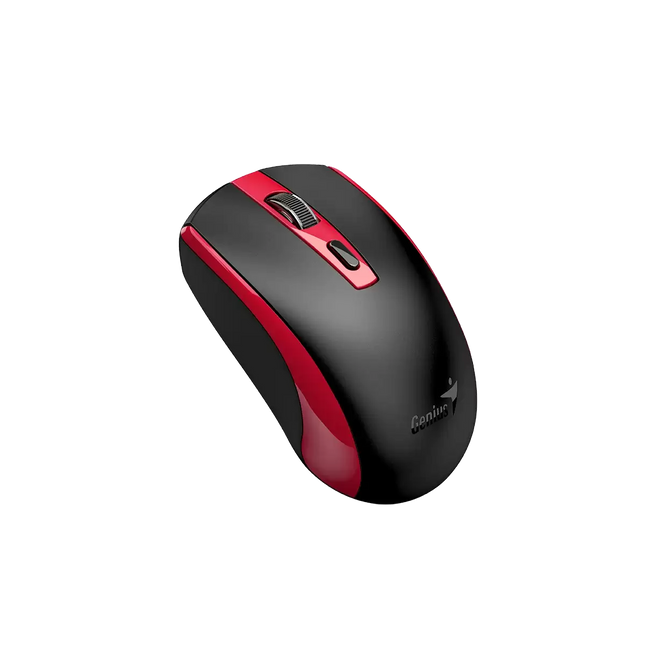 Mouse Genius ECO-8150 rojo vista lateral mostrando diseño ergonómico y acabado