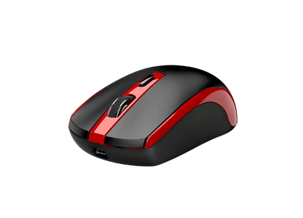 Mouse inalámbrico Genius ECO-8150 rojo vista inferior con sensor óptico y compartimento USB