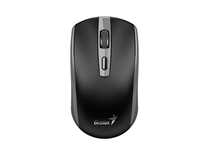 Mouse inalámbrico Genius ECO-8150 gris vista frontal con 4 botones