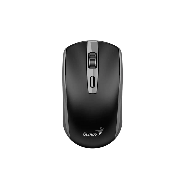 Mouse inalámbrico Genius ECO-8150 gris vista frontal con 4 botones