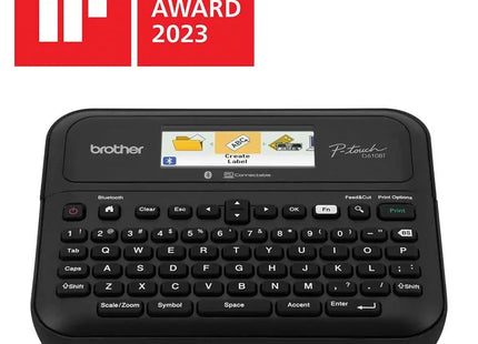Rotuladora Brother P-touch PT-D610BT vista frontal con pantalla a color y teclado QWERTY completo