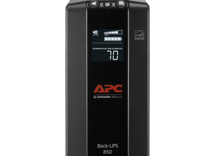 UPS APC BX850M-LM60 vista frontal con pantalla LCD y botones de control