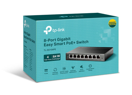 Empaque original Switch TP-Link TL-SG108PE con accesorios incluidos