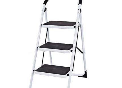 Black and White BWEHA-03 Escalera Banqueta Plegable Blanca de 3 Niveles