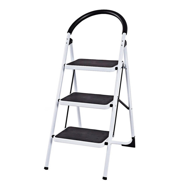 Black and White BWEHA-03 Escalera Banqueta Plegable Blanca de 3 Niveles