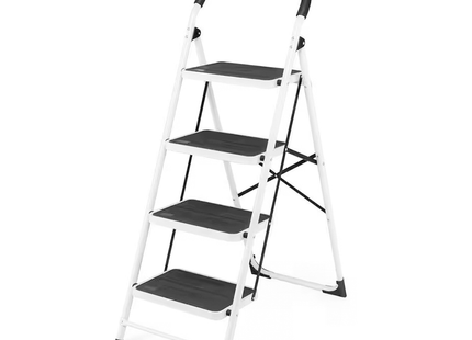 Black and White BWEHA-04 Escalera Banqueta Plegable Blanca de 4 Peldaños