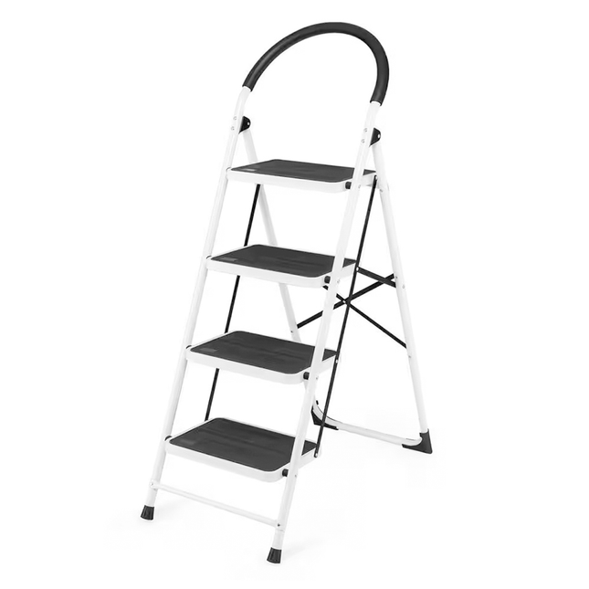 Black and White BWEHA-04 Escalera Banqueta Plegable Blanca de 4 Peldaños