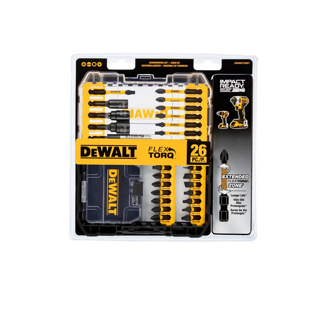 DEWALT DWANGFT26SET Set de Puntas para Atornillar FLEXTORQ® con Estuche TOUGHCASE®+ ELITE SERIES™ 26 Piezas