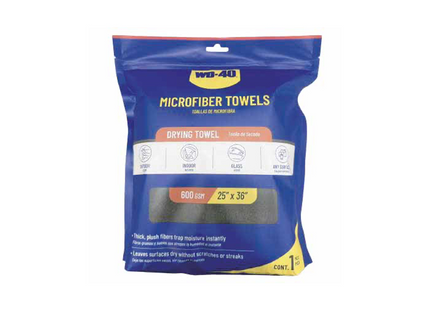 WD-40 L40400 Toalla de Microfibra de Secado para Auto 600 GSM 25" x 36" 1 Pieza