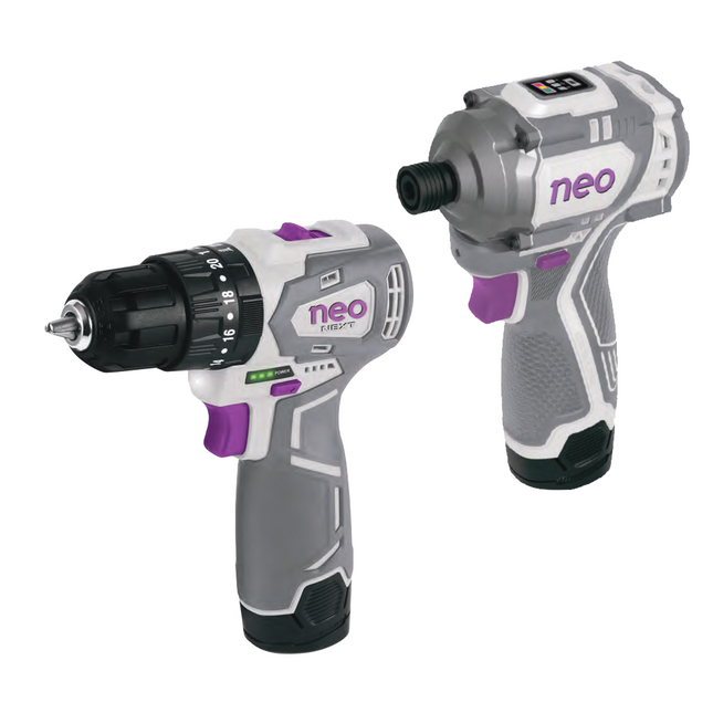 NEO TP 1210/12 + AI 1014/1 K2 Combo 12V Taladro 3/8" + Atornillador de Impacto