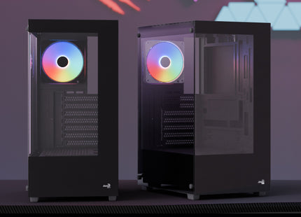 Case Gaming AeroCool Pivot | Torre Media | Panel de Vidrio Templado Lateral y Frontal | 1 Ventilador RGB | Negro