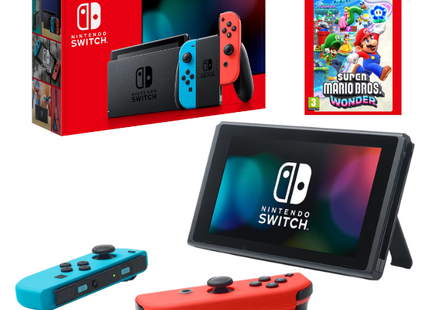 Nintendo Switch Neon 32GB + Super Mario Wonder | Consola Híbrida | 32GB | Joy-Con Neon