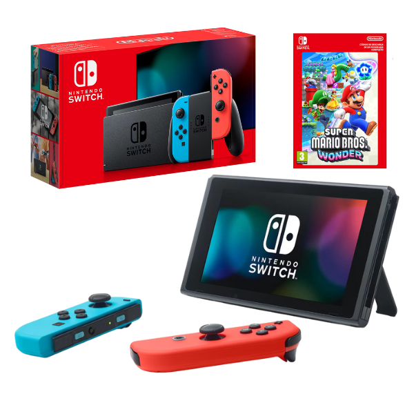 Nintendo Switch Neon 32GB + Super Mario Wonder | Consola Híbrida | 32GB | Joy-Con Neon