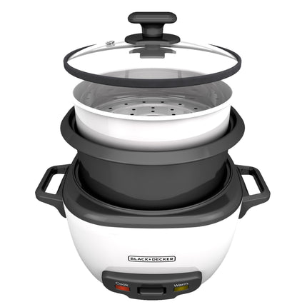 Olla Arrocera Black+Decker RC5200 | 20 Tazas Cocidas (10 Tazas Crudas) | 1000 W | Mantener Caliente | Blanca