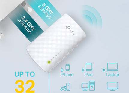 Parte trasera del RE220 TP-Link con botón WPS y reset