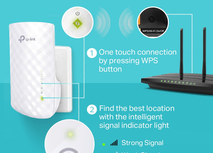 Extensor TP-Link RE220 en empaque original con accesorios incluidos