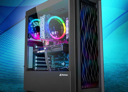Case Sharkoon RGB Wave Media | ATX | 3x 120mm RGB | 1x 120mm RGB | Vidrio Templado | USB-C