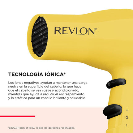 Secadora Style and Go 1875W Revlon Amarilla | Para secar tu cabello con potencia y estilo en cualquier lugar