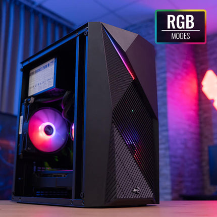 Case Gaming AeroCool Raider Mini-G-BK-V2 | Mini Torre | Panel Lateral de Vidrio Templado | 2 Ventiladores RGB | Negro
