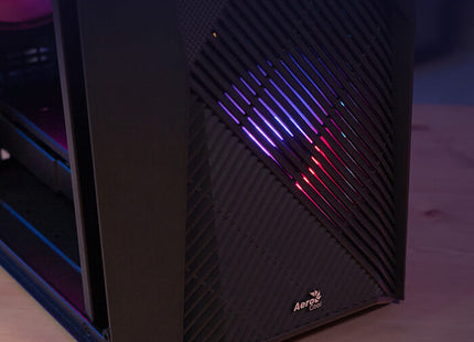Case Gaming AeroCool Raider Mini-G-BK-V2 | Mini Torre | Panel Lateral de Vidrio Templado | 2 Ventiladores RGB | Negro
