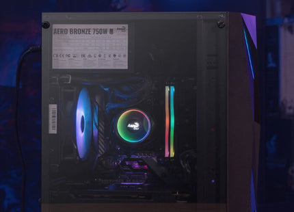 Case Gaming AeroCool Raider Mini-G-BK-V2 | Mini Torre | Panel Lateral de Vidrio Templado | 2 Ventiladores RGB | Negro